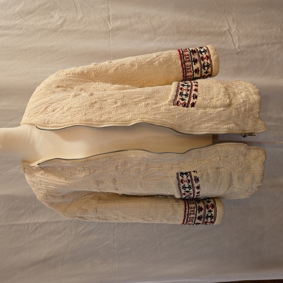 Mango Embroidered Boho Western Cotton Zip Up Jacket Cream Size Small - Picture 2 of 8